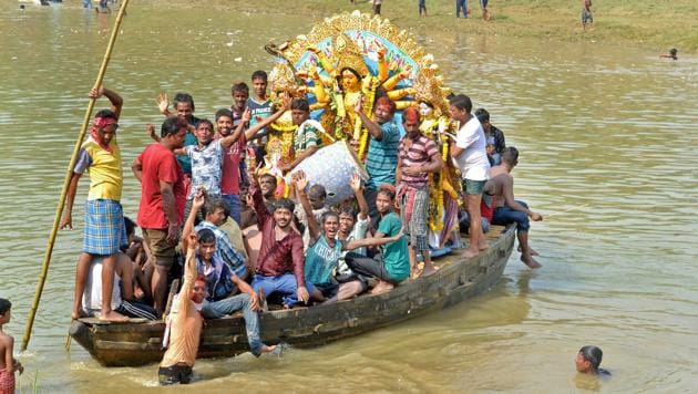 Outlining their plan, a BSF officer said they have decided to deploy both speed boats and mechanised country boats to patrol the river during the immersion. (PTI FILE PHOTO.) Outlining their plan, a BSF officer said they have decided to deploy both speed boats and mechanised country boats to patrol the river during the immersion. (PTI FILE PHOTO.)