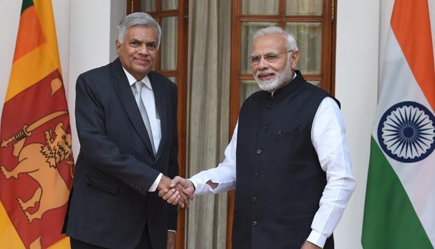 Prime Minister Narendra Modi shakes hands with his Sri Lankan counterpart Ranil Wickremesinghe ahead of a meeting at Hyderabad House, in New Delhi, Saturday, Oct 20, 2018. (PTI) Prime Minister Narendra Modi shakes hands with his Sri Lankan counterpart Ranil Wickremesinghe ahead of a meeting at Hyderabad House, in New Delhi, Saturday, Oct 20, 2018. (PTI)