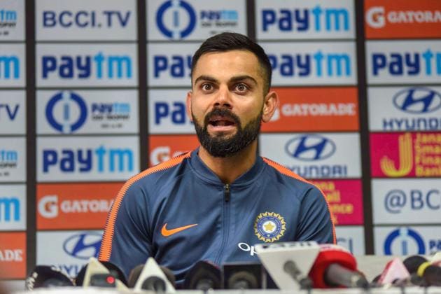 Guwahati: Indian cricket team captain Virat Kohli addresses a pre-match press conference ahead of their first One Day International cricket match against West Indies, at ACA Stadium, in Guwahati. (PTI) Guwahati: Indian cricket team captain Virat Kohli addresses a pre-match press conference ahead of their first One Day International cricket match against West Indies, at ACA Stadium, in Guwahati. (PTI)