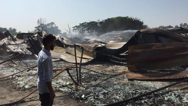 The fire broke at around 4 am on Sunday. (HT Photo) The fire broke at around 4 am on Sunday. (HT Photo)