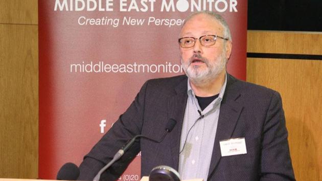 Saudi dissident Jamal Khashoggi speaks at an event hosted by Middle East Monitor in London Britain, September 29, 2018. Middle East Monitor/Handout via REUTERS/Files(Reuters File Photo)