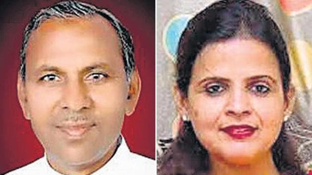 Incumbent Barmer MLA Mevaram Jain (L) and BJP nominee in 2013 nominee Priyanka Choudhary.(File photo) Incumbent Barmer MLA Mevaram Jain (L) and BJP nominee in 2013 nominee Priyanka Choudhary.(File photo)