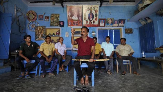 An artist performs during a rehearsal session. “We try to keep the content (of the plays) relatable to our audiences because of the mixed population. One of our most memorable characters has been a Qazi in the play ‘Veer Haqiqat Rai’, whose sublime dialogues are almost lip synced by the audience,” Manoj Tyagi, president, Drona Natya Mandal, said. (Sunil Ghosh / HT Photo) An artist performs during a rehearsal session. “We try to keep the content (of the plays) relatable to our audiences because of the mixed population. One of our most memorable characters has been a Qazi in the play ‘Veer Haqiqat Rai’, whose sublime dialogues are almost lip synced by the audience,” Manoj Tyagi, president, Drona Natya Mandal, said. (Sunil Ghosh / HT Photo)