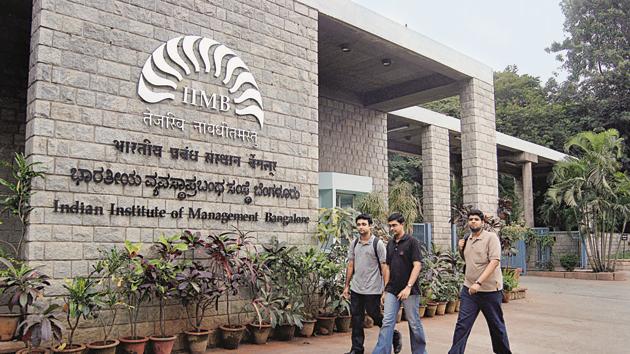 A proposal was received from the Indian Institute of Management , Bangalore, earlier seeking that the IIMs should be allowed to directly admit students to Phd like done by the IITs and also under the Prime Minister Research Fellowship.(HT File Photo)