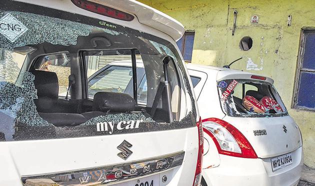 Vehicles vandalised by miscreants of Hingane colony of Karvenagar on Monday. (Sanket Wankhade/ HT Photo) Vehicles vandalised by miscreants of Hingane colony of Karvenagar on Monday. (Sanket Wankhade/ HT Photo)