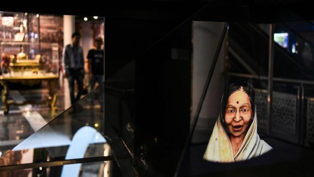 An interactive holographic cone projection of former president Pratibha Patil. The museum recreates moments from India’s independence struggle such as Mahatma Gandhi’s landmark protest march against the salt tax in 1930 and the 1919 Jallianwala Bagh massacre of civilians by troops under British command. (Chandan Khanna / AFP) 