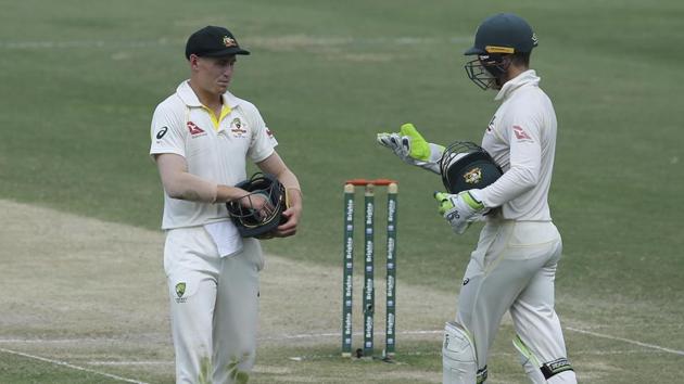 Australia's Marnus Labuschagne (left) and skipper Tim Paine have a chat during the second Test against Pakistan in Abu Dhabi. (AP) Australia's Marnus Labuschagne (left) and skipper Tim Paine have a chat during the second Test against Pakistan in Abu Dhabi. (AP)