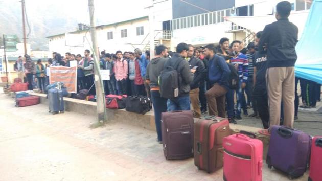 The protest and boycott of classes started after two students met with an accident on the highway while on their way to a college laboratory.(HT Photo)