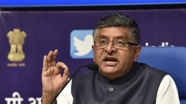 Union law minister Ravi Shankar Prasad addresses a press conference during a cabinet briefing, in New Delhi on October 24.(Sanjeev Verma/HT PHOTO) Union law minister Ravi Shankar Prasad addresses a press conference during a cabinet briefing, in New Delhi on October 24.(Sanjeev Verma/HT PHOTO)