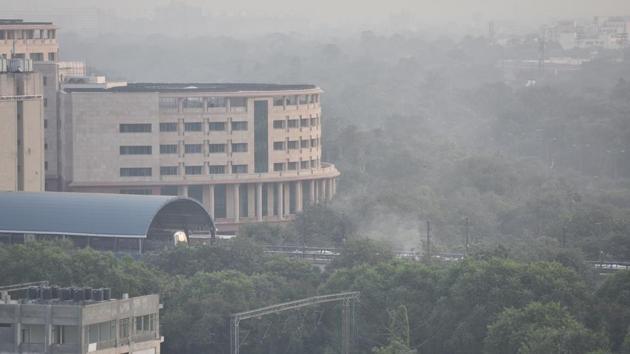 A top view of Pragati Maidan metro station after air pollution level gone up in New Delhi(HT/File Photo)