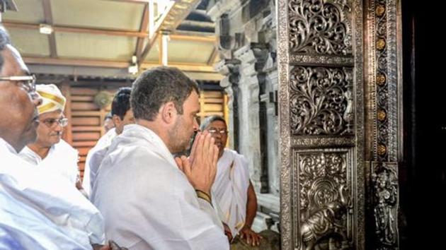 Rahul Gandhi who is said to be playing soft Hindutva Card before elections will visit Mahakaleshwar temple in Indore (HT/File Photo) Rahul Gandhi who is said to be playing soft Hindutva Card before elections will visit Mahakaleshwar temple in Indore (HT/File Photo)