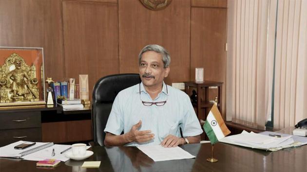 File photo of Goa chief minister Manohar Parrikar in his office in Panaji.(PTI Photo)