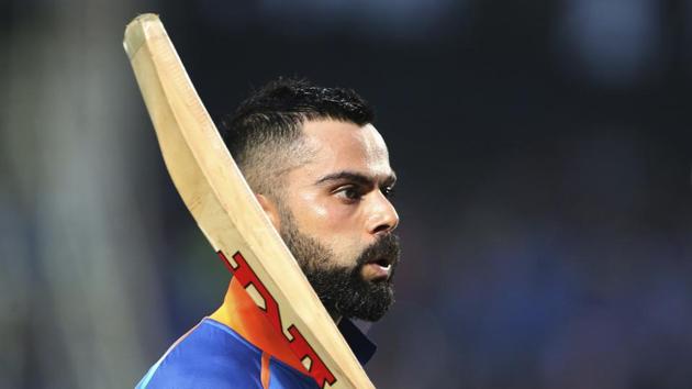 India's captain Virat Kohli gestures as he leaves the field at the end of their innings during the second one-day international cricket match between India and West Indies in Visakhapatnam, India, Wednesday, Oct. 24, 2018. (AP) India's captain Virat Kohli gestures as he leaves the field at the end of their innings during the second one-day international cricket match between India and West Indies in Visakhapatnam, India, Wednesday, Oct. 24, 2018. (AP)