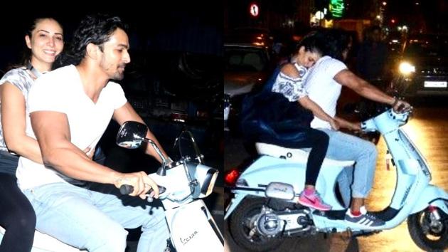 Kim Sharma was spotted all cuddled up with Harshvardhan Rane during a scooty ride on Wednesday. (Instagram)