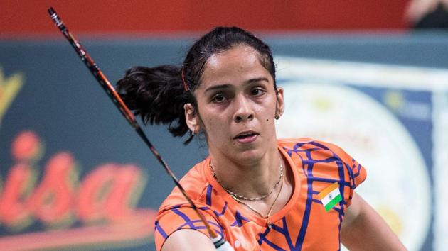 India's Saina Nehwal plays a shot against Taipei's Tzu Ying Tai during their Women Singles final match.(AFP)