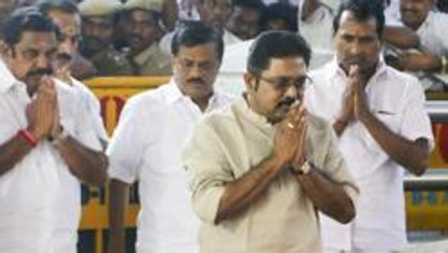 The Madras High Court will on Thursday pronounce its verdict in the case concerning the disqualification of 18 dissident AIADMK MLAs of Tamil Nadu assembly who owe allegiance to TTV Dhinakaran (in pic, in off white kurta) (PTI) The Madras High Court will on Thursday pronounce its verdict in the case concerning the disqualification of 18 dissident AIADMK MLAs of Tamil Nadu assembly who owe allegiance to TTV Dhinakaran (in pic, in off white kurta) (PTI)