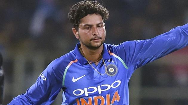 Kuldeep Yadav celebrates after taking wicket of West Indies batsman Marlon Samuels during the 2nd ODI cricket match.(PTI) Kuldeep Yadav celebrates after taking wicket of West Indies batsman Marlon Samuels during the 2nd ODI cricket match.(PTI)