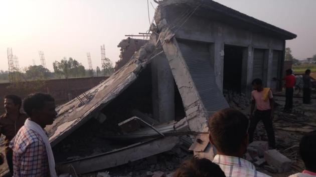 An explosion took place at a firecracker workshop in Uttar Pradesh’s Badaun district on October 26.(HT Photo)