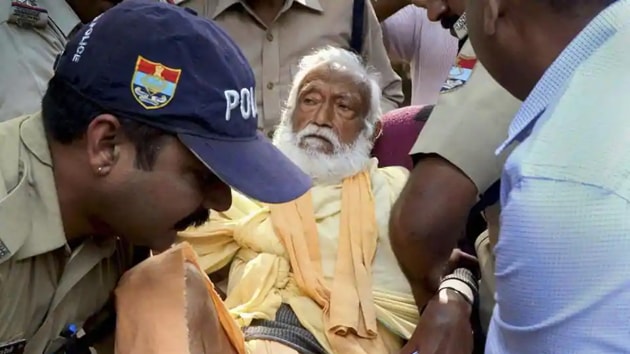 The video was released on Friday, the day the Supreme Court (SC) refused shifting his body from AIIMS, Rishikesh, to his Matri Sadan ashram in Haridwar for post-death rituals.(PTI) The video was released on Friday, the day the Supreme Court (SC) refused shifting his body from AIIMS, Rishikesh, to his Matri Sadan ashram in Haridwar for post-death rituals.(PTI)