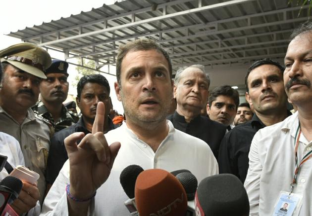 On Friday afternoon, Rahul Gandhi and other Congress leaders were at the Lodhi Colony police station for almost an hour after they courted arrest while protesting at the CBI headquarters in New Delhi. “PM Modi can run, flee, but cannot hide from the truth. The truth will come out. Removing the CBI chief will not make a difference...the Prime Minister acted against the CBI director as a result of panic, as a result of fear,” Gandhi said. (Sanjeev Verma / HT Photo) On Friday afternoon, Rahul Gandhi and other Congress leaders were at the Lodhi Colony police station for almost an hour after they courted arrest while protesting at the CBI headquarters in New Delhi. “PM Modi can run, flee, but cannot hide from the truth. The truth will come out. Removing the CBI chief will not make a difference...the Prime Minister acted against the CBI director as a result of panic, as a result of fear,” Gandhi said. (Sanjeev Verma / HT Photo)