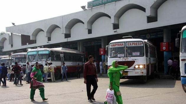 Haryana Roadways buses parked at the bus stand in Rohtak on Thursday as the employees’ strike entered the 10th consecutive day on Thursday.(HT Photo)