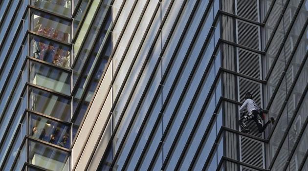 French urban climber Alain Robert, also known as "Spider-Man", climbs Heron Tower in London. (AFP) French urban climber Alain Robert, also known as "Spider-Man", climbs Heron Tower in London. (AFP)