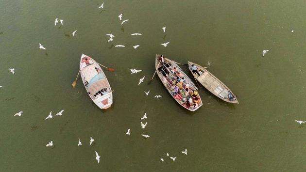 An aerial view of Sangam area, ahead of Kumbh 2019, in Prayagraj, Uttar Pradesh. (PTI)