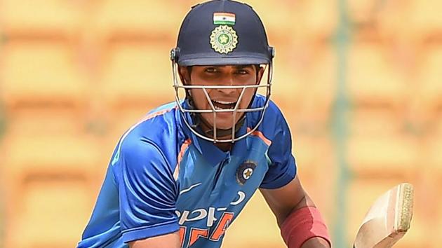 Shubman Gill plays a shot against Australia A during the three-nation quadrangular series final cricket match.(PTI)