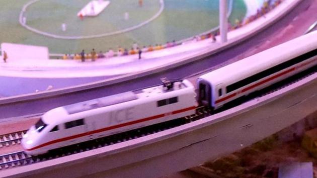 A model of a bullet train . Railway minister said land acquisition for the project was delayed but the final deadline would be met. (Vipin Kumar/HT file photo) A model of a bullet train . Railway minister said land acquisition for the project was delayed but the final deadline would be met. (Vipin Kumar/HT file photo)