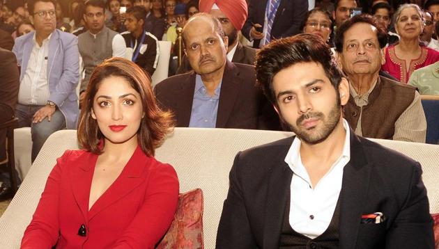Actress Yami Gautam and actor Kartik Aaryan were the guest at the event in New Chandigarh on Friday. (Keshav Singh/ht)