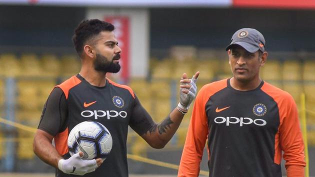 Guwahati: Team India captain Virat Kohli and MS Dhoni during a practice session ahead of the first One Day International cricket match against West Indies(PTI)