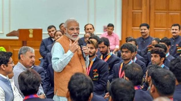 Narendra Modi interacting with the medal winners of the 2018 Asian Para Games, in New Delhi on October 16, 2018. (PTI) Narendra Modi interacting with the medal winners of the 2018 Asian Para Games, in New Delhi on October 16, 2018. (PTI)