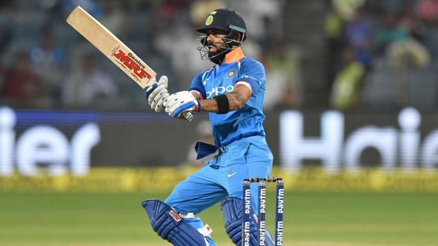 Virat Kohli plays a shot during his knock of 107 in Pune on Saturday. (AFP) Virat Kohli plays a shot during his knock of 107 in Pune on Saturday. (AFP)