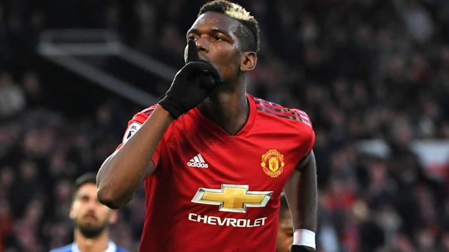 Manchester United midfielder Paul Pogba celebrates after scoring the opening goal. (AFP) Manchester United midfielder Paul Pogba celebrates after scoring the opening goal. (AFP)