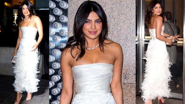 Priyanka Chopra flirted with feathers at her bridal shower. Here’s how much her designer dress costs. (Instagram)