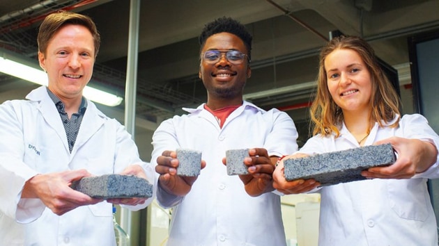 Researchers say they have developed the world’s first bio-brick grown from human urine, an advance with significant consequences for waste recycling and upcycling.(University of Cape Town) Researchers say they have developed the world’s first bio-brick grown from human urine, an advance with significant consequences for waste recycling and upcycling.(University of Cape Town)