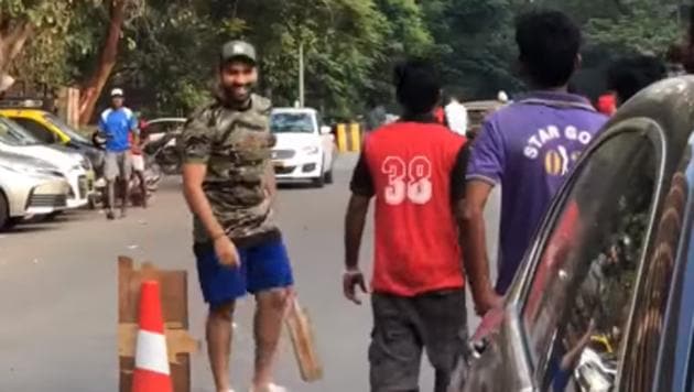 Rohit spent part of his Sunday playing gully cricket on the streets of Mumbai.(Rohit Sharma/Facebook)