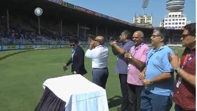 Screengrab of a video posted by BCCI of Sachin Tendulkar ringing the bell to commence the 4th ODI between India and Windies at the Brabourne Stadium in Mumbai.(Twitter/BCCI)