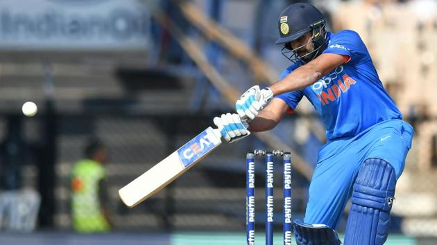 India cricketer Rohit Sharma plays a shot during the fourth one day international (ODI) cricket match between India and West Indies at the Brabourne Stadium in Mumbai on October 29, 2018.(AFP)