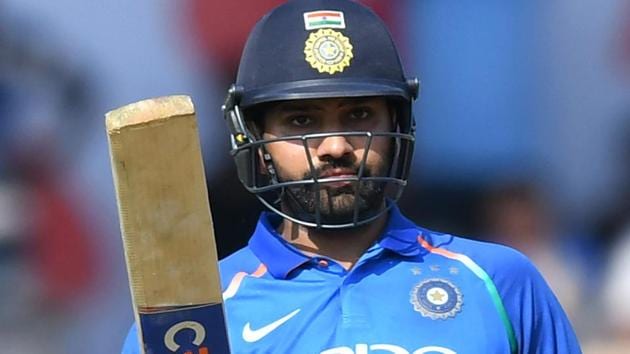 Rohit Sharma celebrates after scoring his century against West Indies in Mumbai. (AFP) Rohit Sharma celebrates after scoring his century against West Indies in Mumbai. (AFP)