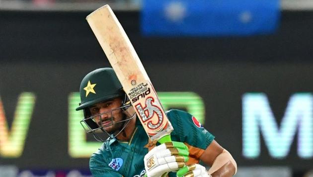 Babar Azam plays a shoot during his knock of 50 on Sunday. (AFP) Babar Azam plays a shoot during his knock of 50 on Sunday. (AFP)