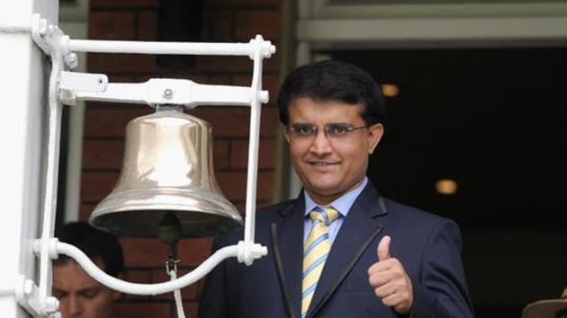 Former Indian batsman Sourav Ganguly rings the five minute bell ahead of day five of 2nd Investec Test match between England and India at Lord's Cricket Ground on July 21, 2014 in London, United Kingdom.(Getty Images)