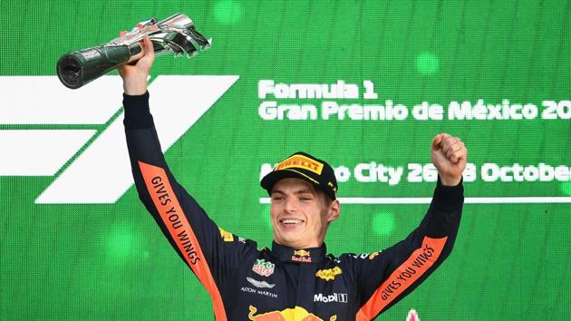 Max Verstappen celebrates on the podium after winning the Mexico GP. (AFP) Max Verstappen celebrates on the podium after winning the Mexico GP. (AFP)