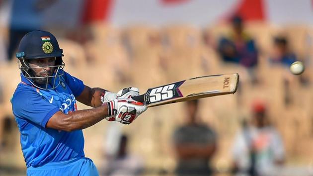 Mumbai: Indian batsman Ambati Rayudu plays a shot during the 4th ODI cricket match against West Indies at Brabourne Stadium.(PTI)