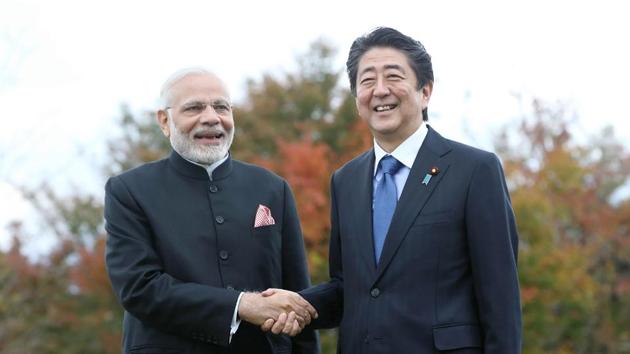 Prime Minister Narendra Modi with his Japanese counterpart Shinzo Abe at a hotel in Yamanakako village, Yamanashi prefecture on October 28, 2018. (AFP File Photo) Prime Minister Narendra Modi with his Japanese counterpart Shinzo Abe at a hotel in Yamanakako village, Yamanashi prefecture on October 28, 2018. (AFP File Photo)