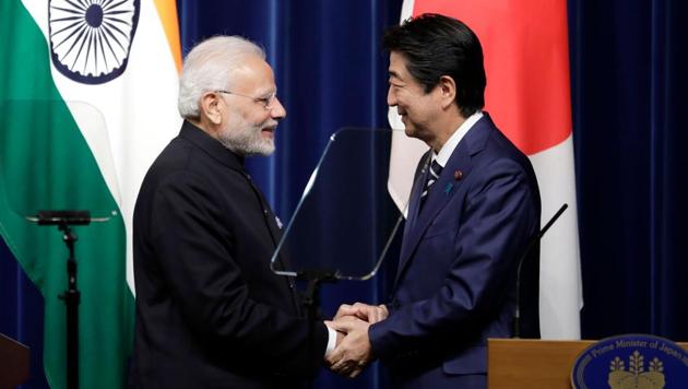 India's Prime Minister Narendra Modi with Japan's Prime Minister Shinzo Abe during a joint news conference at Abe's official residence in Tokyo on October 29, 2018. (AFP Photo) India's Prime Minister Narendra Modi with Japan's Prime Minister Shinzo Abe during a joint news conference at Abe's official residence in Tokyo on October 29, 2018. (AFP Photo)