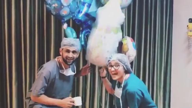 A boomerang video circulating on Instagram shows “newest dad” Shoaib and “newest khalla” Anam dancing for joy.(Instagram)