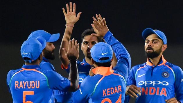 Mumbai: Indian players celebrate the dismissal of West Indies' batsman Chandrapaul Hemraj during the 4th ODI cricket match at Brabourne Stadium, in Mumbai, Monday, Oct 29, 2018. (PTI) Mumbai: Indian players celebrate the dismissal of West Indies' batsman Chandrapaul Hemraj during the 4th ODI cricket match at Brabourne Stadium, in Mumbai, Monday, Oct 29, 2018. (PTI)