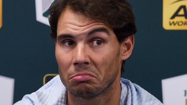 Spain's Rafael Nadal gives a press conference on day three of the ATP World Tour Masters 1000 - Rolex Paris Masters - indoor tennis tournament at The AccorHotels Arena in Paris, on October 31, 2018. - Rafael Nadal pulls out of the Paris Masters.(AFP)
