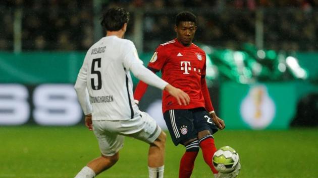 Bayern Munich's David Alaba in action with SV Roedinghausen's Azur Velagic.(REUTERS)